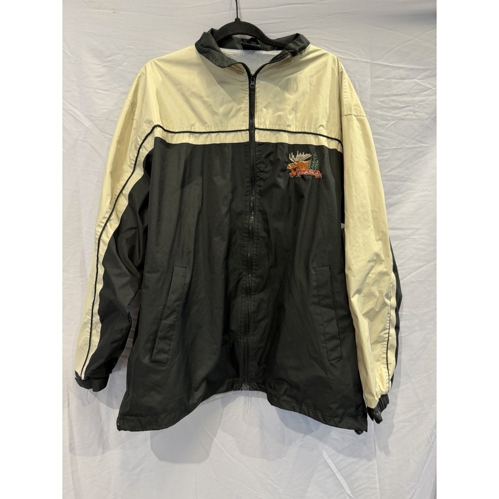 Prairie Mountain Alaska Windbreaker Jacket Black Beige Moose Embroidery Men's XL